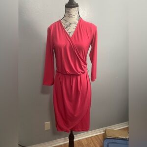 New York & Company Pink Sheath Dress V-Neck Long Sleeve
